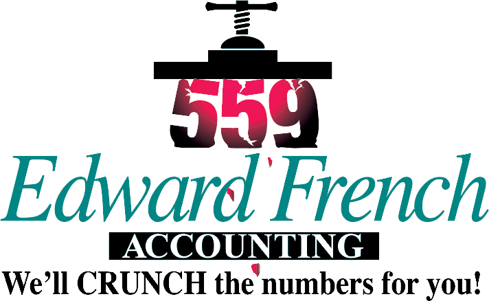 Logo for Edward French Accounting, featuring the number 559 being pressed by a clamp, with "Edward French" in green and "ACCOUNTING" in white text on a black background.